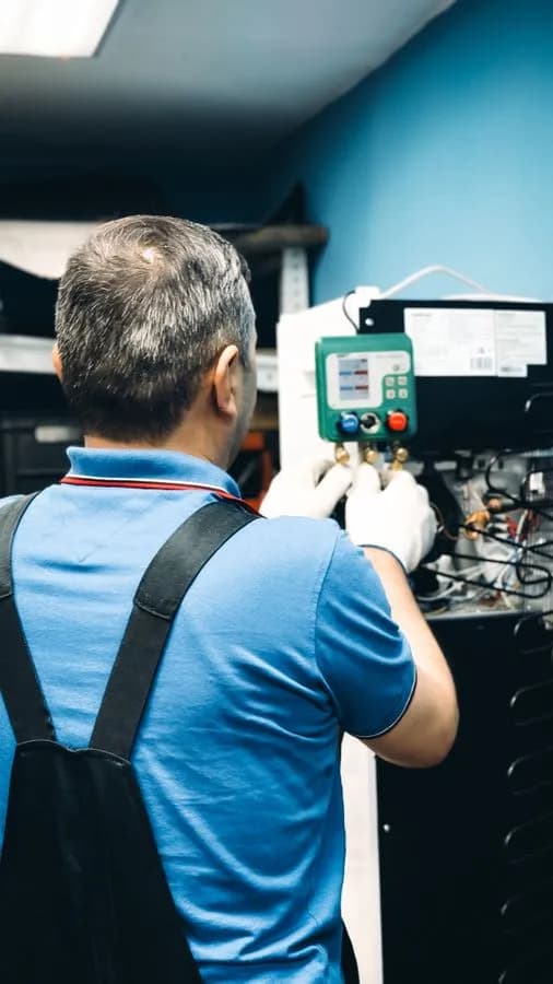 Technician maintaining climate-control equipment